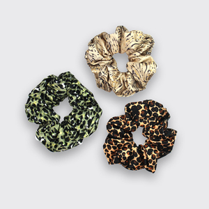 leopard grain Satin Hair Elastics Bands Ponytail Holder Pack