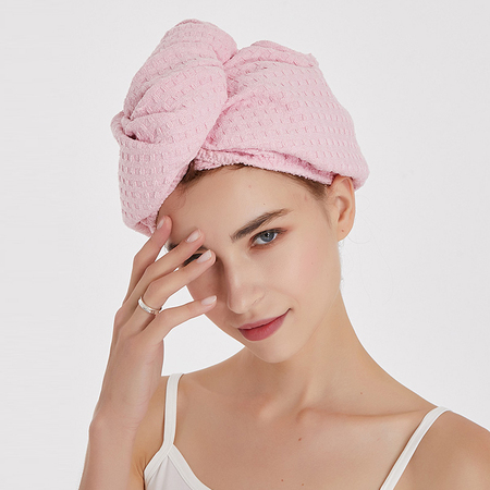 Waffle quick drying absorbent Turban Towel light Pink
