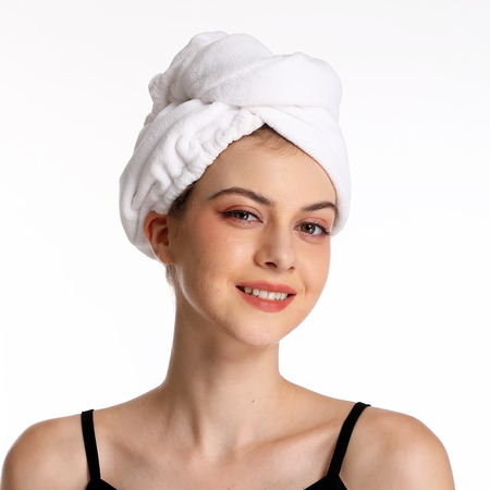 Beige White Brushed Microfiber Baby soft Rapid Drying Hair Turban Towel
