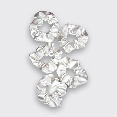 5 Ivory color Scrunchies Hair Ties Crystal Satin Scrunchies