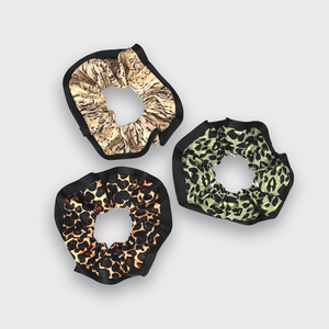 3 colors leopard grain Satin Hair Elastics Bands Ponytail Holder Pack
